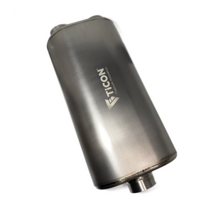 Ticon Industries 17in Overall Length 2.5in Oval Titanium Muffler - 2.5in Center In/Dual Outlet