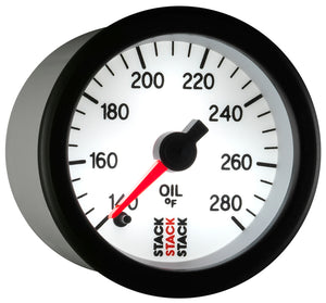 Autometer Stack 52mm 140-280 Deg F 1/8in NPTF Male Pro Stepper Motor Oil Temp Gauge - White