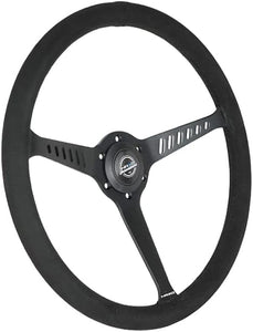 NRG Reinforced Stealth Wheel (380mm) 3 Spoke Center - 1in Deep Dish - Vegan Suede Red Stitch