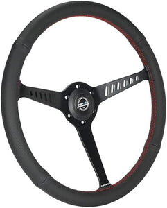 NRG Reinforced Stealth Wheel (380mm) 3 Spoke Center - 1in Deep Dish - Perforated Leather Red Stitch