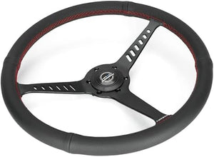 NRG Reinforced Stealth Wheel (380mm) 3 Spoke Center - 1in Deep Dish - Perforated Leather Red Stitch