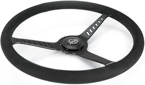 NRG Reinforced Stealth Wheel (380mm) 3 Spoke Center - 1in Deep Dish - Vegan Suede Red Stitch