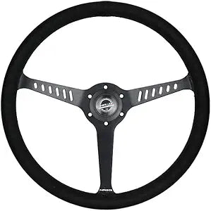 NRG Reinforced Stealth Wheel (380mm) 3 Spoke Center - 1in Deep Dish - Vegan Suede Red Stitch