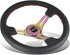 NRG Reinforced Steering Wheel (350mm / 3in. Deep) Blk Leather/Red Stitch w/Neochrome Slits