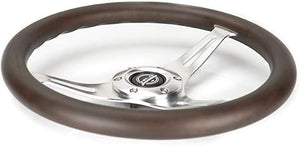 NRG Classic Wood Grain Wheel - 350mm 3 Chrome Silver Spokes Oak Color Wood