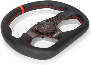 NRG Carbon Fiber Flat Bottom Steering Wheel (320mm) Red CF Center w/Red Stitch/Center Mark