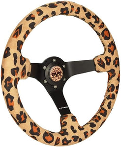 NRG Reinforced Steering Wheel (350mm/3in. Deep) SAVAGE Brown Leopard w/ Matte Blk Spokes