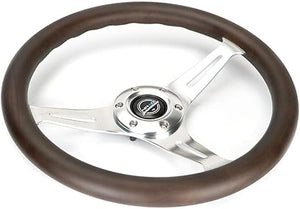 NRG Classic Wood Grain Wheel - 350mm 3 Chrome Silver Spokes Oak Color Wood
