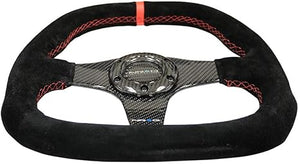 NRG Carbon Fiber Steering Wheel (320mm) Black CF Center w/Black Stitch Red Center Mark Flat Bottom