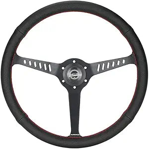 NRG Reinforced Stealth Wheel (380mm) 3 Spoke Center - 1in Deep Dish - Perforated Leather Red Stitch