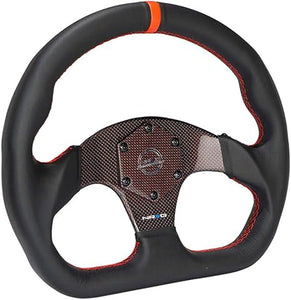 NRG Carbon Fiber Flat Bottom Steering Wheel (320mm) Red CF Center w/Red Stitch/Center Mark