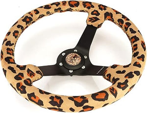NRG Reinforced Steering Wheel (350mm/3in. Deep) SAVAGE Brown Leopard w/ Matte Blk Spokes