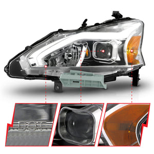 ANZO 13-15 Nissan Altima (w/o Factory HID Bulbs) Projector Headlights - w/ Light Bar Chrome Housing