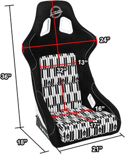 NRG FRP Bucket Seat Vegan Suede w/ Black & White Yaba Print - Large