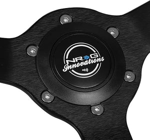NRG Reinforced Stealth Wheel (380mm) 3 Spoke Center 1in Deep Dish - Perforated Leather Black Stitch