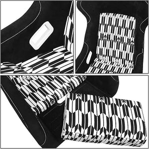NRG FRP Bucket Seat Vegan Suede w/ Black & White Yaba Print - Large