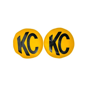 KC HiLiTES Retro 8in Round Yellow Vinyl Light Cover w/ Black KC Logo (Pair)