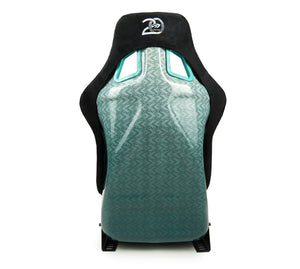 NRG FRP Bucket Seat - 20 Year Anniversary - Microfiber Black w/ Green Stripes & Arrow Design -Medium