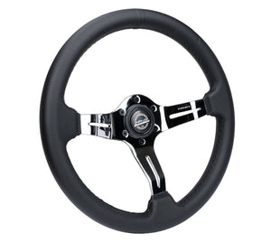 NRG Light Weight Gaming Steering Wheel - Splitz Chrome Silver Spokes Perforated Leather
