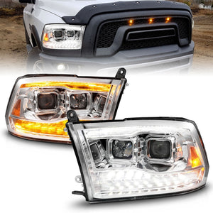 ANZO 09-18 Dodge Ram 1500/2500/3500 Proj HL Headlights Switchback + Sequential - Chrome Amber