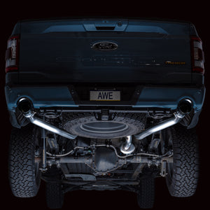 AWE Tuning 2021+ Ford F-150 Tremor (w/ Bumper Cutouts) 0FG Resonated Catback - Diamond Black Tips