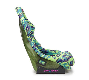 NRG FRP Bucket Seat PRISMA Green Camo Edition Vegan Matl. w/ Phone Pkt. - Green Pearl Back - Medium