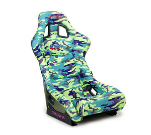 NRG FRP Bucket Seat PRISMA Green Camo Edition Vegan Matl. w/ Phone Pkt. - Green Pearl Back - Medium