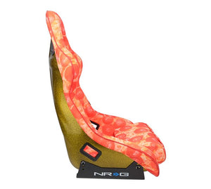 NRG FRP Bucket Seat PRISMA ULTRA SLICE Edition W/ Gold Pearlized Back Pizza Microfiber Print - Large
