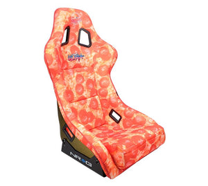 NRG FRP Bucket Seat PRISMA ULTRA SLICE Edition W/ Gold Pearlized Back Pizza Microfiber Print - Large