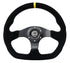 NRG Reinforced Steering Wheel (320mm) Sport Suede Flat Bottom w/ Yellow Center Mark