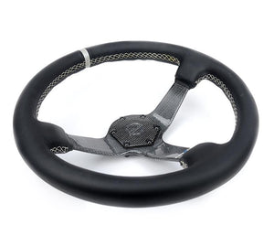 NRG Carbon Fiber Steering Wheel (350mm) Leather Trim w/Gold Stiching/Center Mark