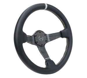 NRG Carbon Fiber Steering Wheel (350mm) Leather Trim w/Gold Stiching/Center Mark