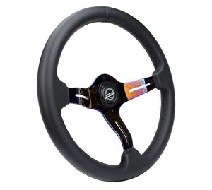 NRG Light Weight Gaming Steering Wheel - Splitz NeoChrome Silver Spokes Perforated Leather