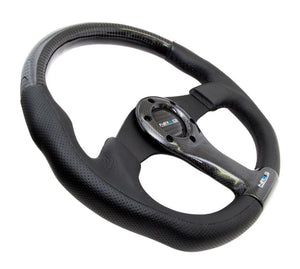 NRG Carbon Fiber Steering Wheel (350mm) Oval Shape w/Black Carbon & Leather Trim