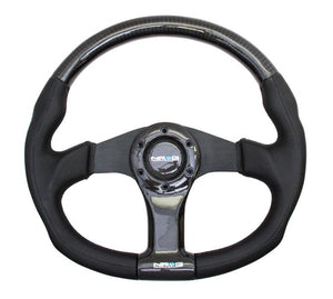 NRG Carbon Fiber Steering Wheel (350mm) Oval Shape w/Black Carbon & Leather Trim