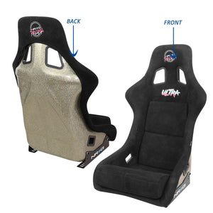 NRG FRP Bucket Seat PRISMA Edition w/ Pearlized Back Black Alcantara Ultra Embroidery - X Large