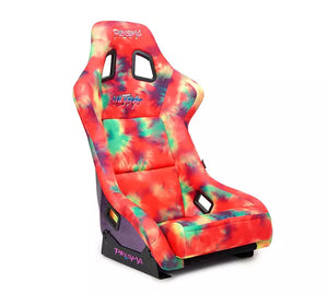 NRG FRP Bucket Seat PRISMA 60s Tie Dye Edition Vegan Matl. w/ Phone Pocket Purple Pearl Back - Large
