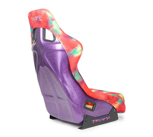 NRG FRP Bucket Seat PRISMA 60s Tie Dye Edition Vegan Matl. w/ Phone Pocket Purple Pearl Back - Large