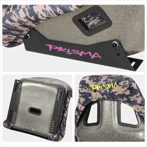 NRG FRP Bucket Seat PRISMA Digital Camo Edition Vegan Matl. w/ phone pocket Silver pearl bck - Large