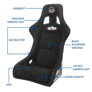 NRG FRP Bucket Seat PRISMA Edition w/ Pearlized Back Black Alcantara Ultra Embroidery - X Large