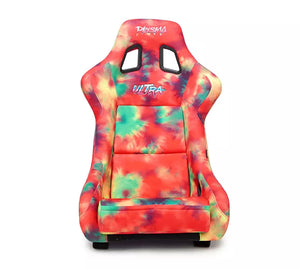 NRG FRP Bucket Seat PRISMA 60s Tie Dye Edition Vegan Matl. w/ Phone Pocket Purple Pearl Back - Large