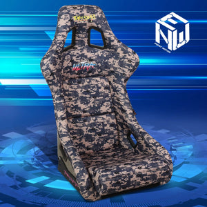 NRG FRP Bucket Seat PRISMA Digital Camo Edition Vegan Matl. w/ phone pocket Silver pearl bck - Large