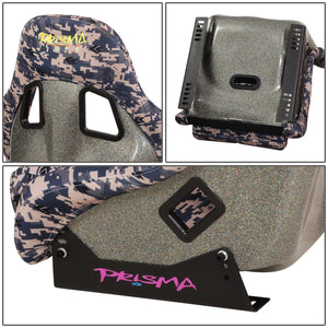 NRG FRP Bucket Seat PRISMA Digital Camo Edition Vegan Matl. w/ Phone Pkt. Silver Pearl Back - Medium