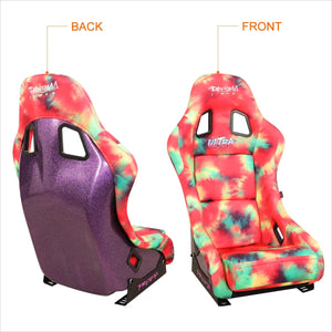 NRG FRP Bucket Seat PRISMA 60s Tie Dye Edition Vegan Matl. w/ Phone Pkt. Purple Pearl Back - Medium
