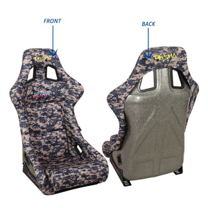 NRG FRP Bucket Seat PRISMA Digital Camo Edition Vegan Matl. w/ phone pocket Silver pearl bck - Large