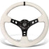 NRG Reinforced Steering Wheel (350mm/3in. Deep) White Leather w/Blk Spoke/Round Holes/White Stripes