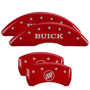 MGP 4 Caliper Covers Engraved Front Buick Rear Buick Shield Red Finish Silver Char 2015 Buick Regal