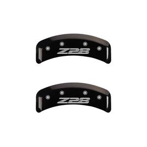 MGP 4 Caliper Covers Engraved Front Gen 4/Camaro Engraved Rear Gen 4/Z28 Black finish silver ch