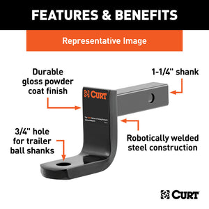 Curt Class 1 Ball Mount (1-1/4in Shank 2000lbs 3-1/4in Drop 6-1/4in Long)