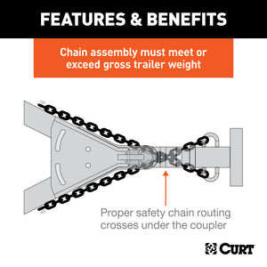 Curt 48in Safety Chain w/2 S-Hooks (5000lbs Clear Zinc Packaged)